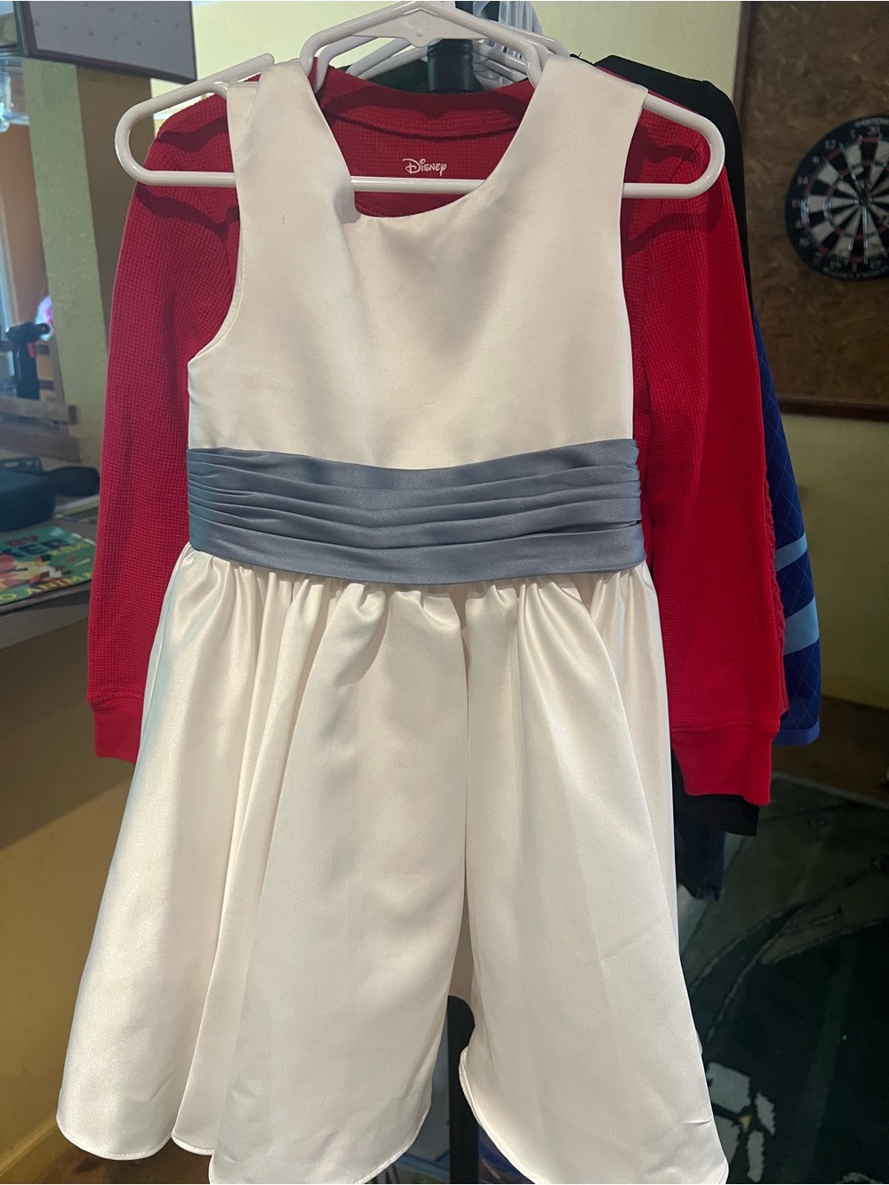 Azazie White Satin Flower Girl Dress with blue  Sash